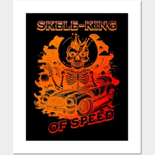 Skeleton Skele-King Of Speed Car Halloween Posters and Art